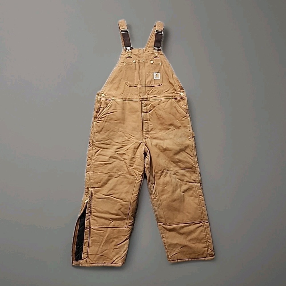 Vintage Carhartt Brown Duck Insulated Bib Overalls Men's 42 x 32 USA Workwear